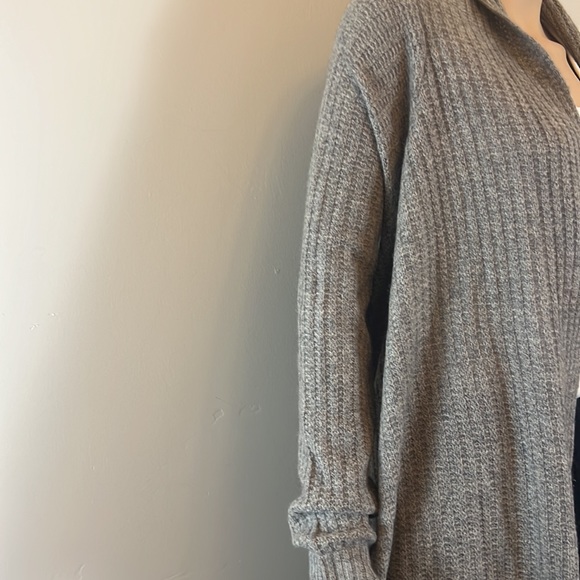 Zadig & Voltaire Taupe Gray Ana New Pointelle High Low Open Cardigan - Picture 5 of 7